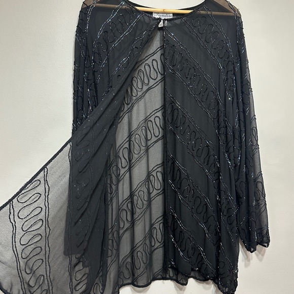 Vintage Sheer Beaded Open‎ Jacket Blouse Womens 3X Plus Size Cocktail Party Chic - Picture 5 of 12